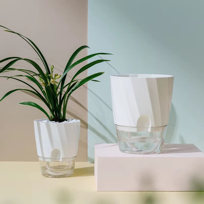 Automatic Self-Watering Hydroponic Flower Pot with Transparent Double Layer Design for Office Use