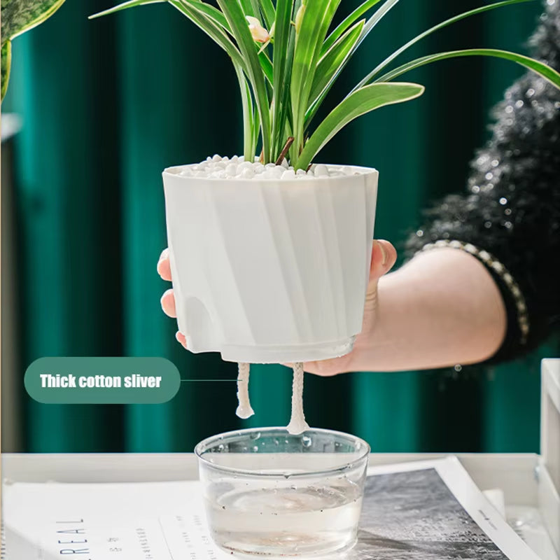Automatic Self-Watering Hydroponic Flower Pot with Transparent Double Layer Design for Office Use
